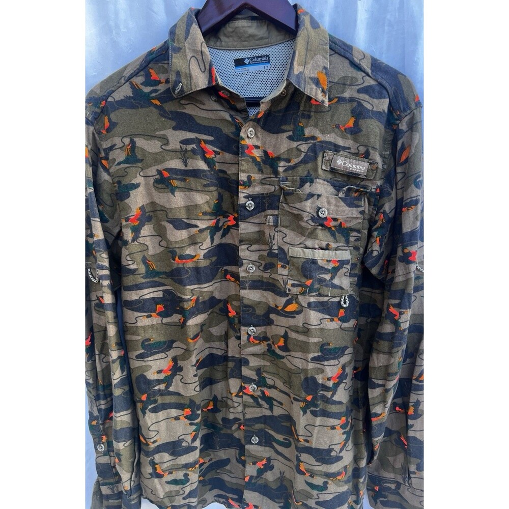 Columbia PHG Duck Camo Hunting Fishing Shirt Mens Small Vented Utility Cotton